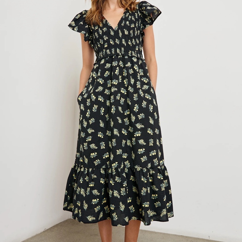 NWT Rails Clementine Smocked Midi Dress Dark Amaryllis Black